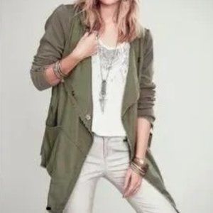 Free People Army Green Drapey Linen Hooded Jacket Wrap / Size L